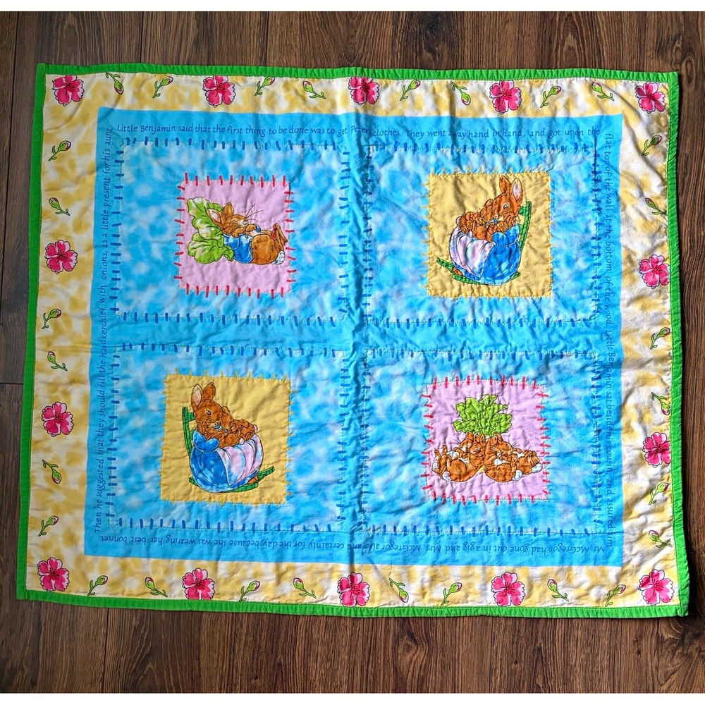 Handmade Peter Rabbit Quilt Baby Blanket Patchwork Kidcore Cottage Cute Pastel
